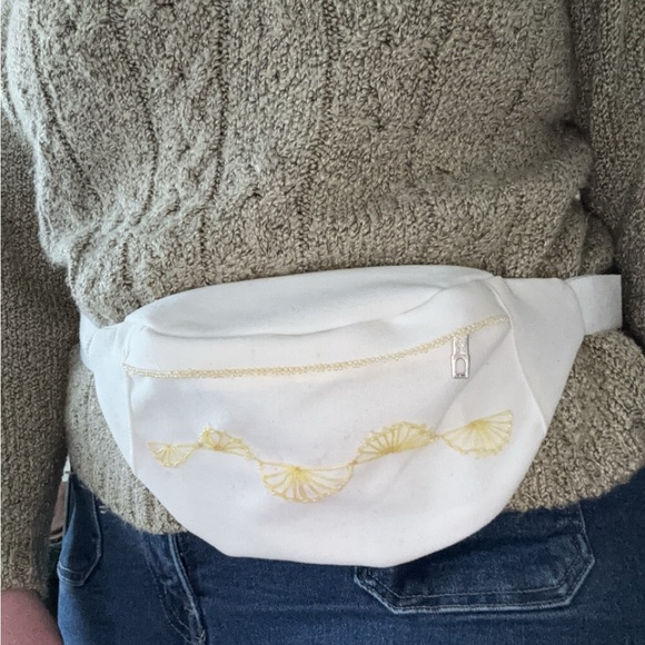 Handmade Handbags - White and Yellow Hand Embroidered and Beaded Belt Bag